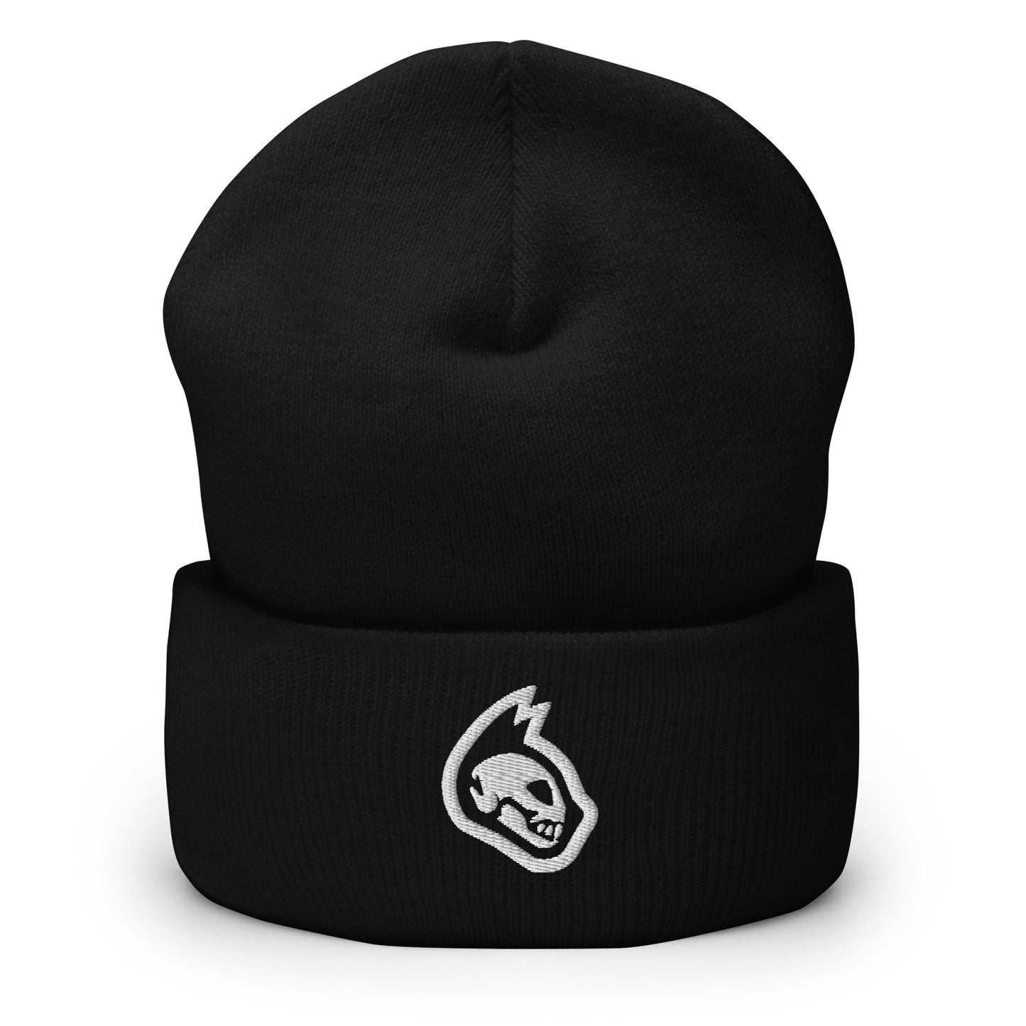 Black low-profile beanie with premium embroidered PETDuo Cat Skull logo.