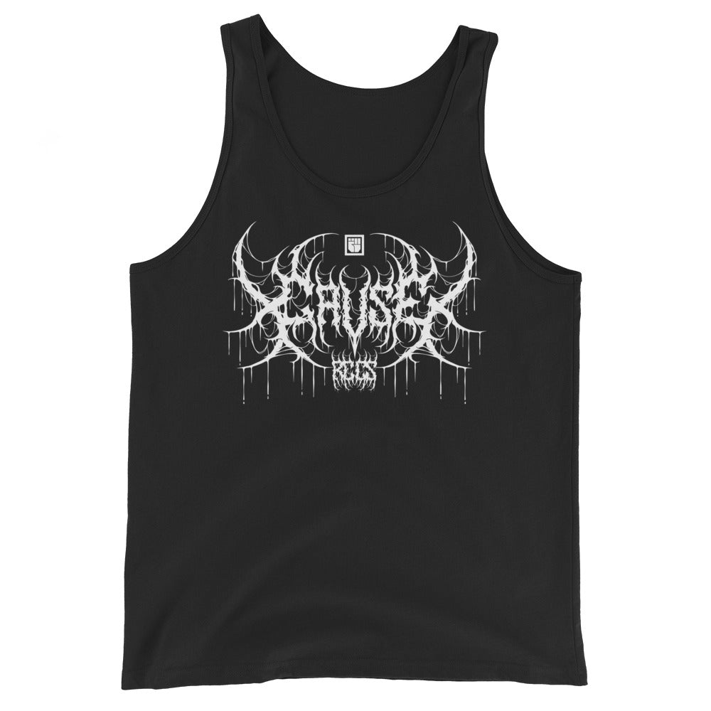 CAUSE Drip Tank White Print black tank top front view