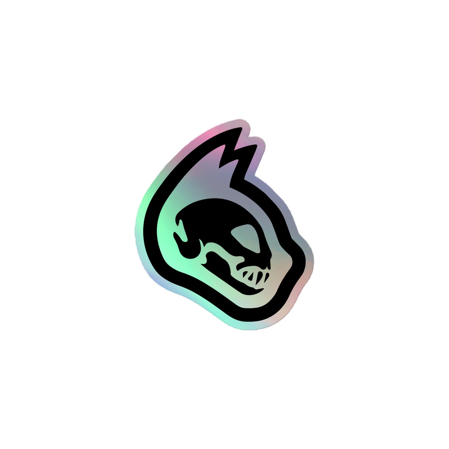 Holographic sticker with a skull design on a white background