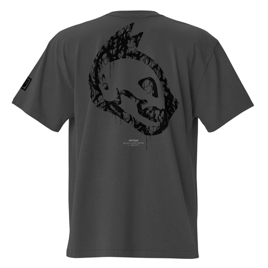 Faded Black T-shirt with Black PETDuo Catskull print