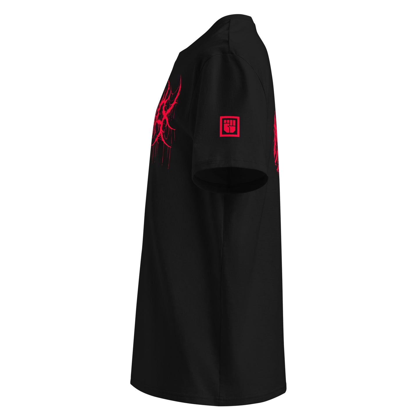 PETDUO Drip red logo tee printed on black - left sleeve