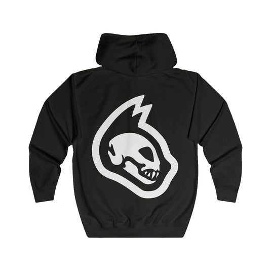 Black Zip Hoodie with big PETDuo Catskull white onthe back