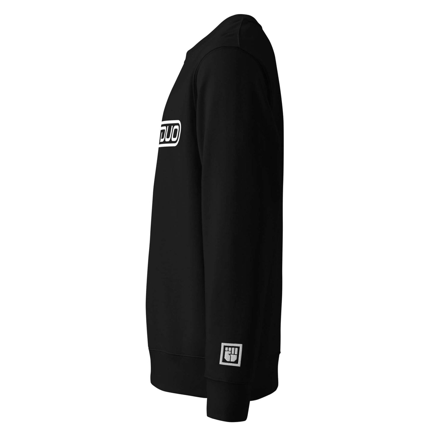 Black sweatshirt with cause branding on a white background