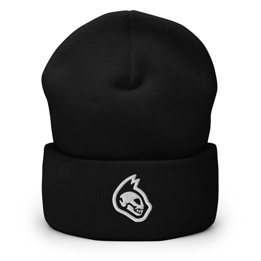 Black low-profile beanie with premium embroidered PETDuo Cat Skull logo. 