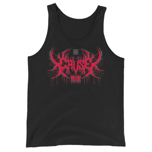 CAUSE Drip Tank Red Print black tank top front view
