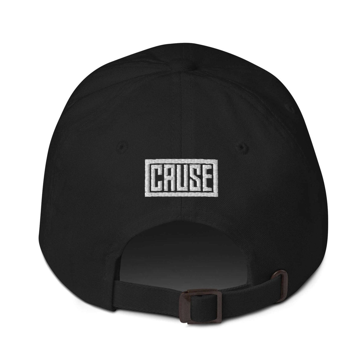 Dad hat with cause logo on the back on a white background