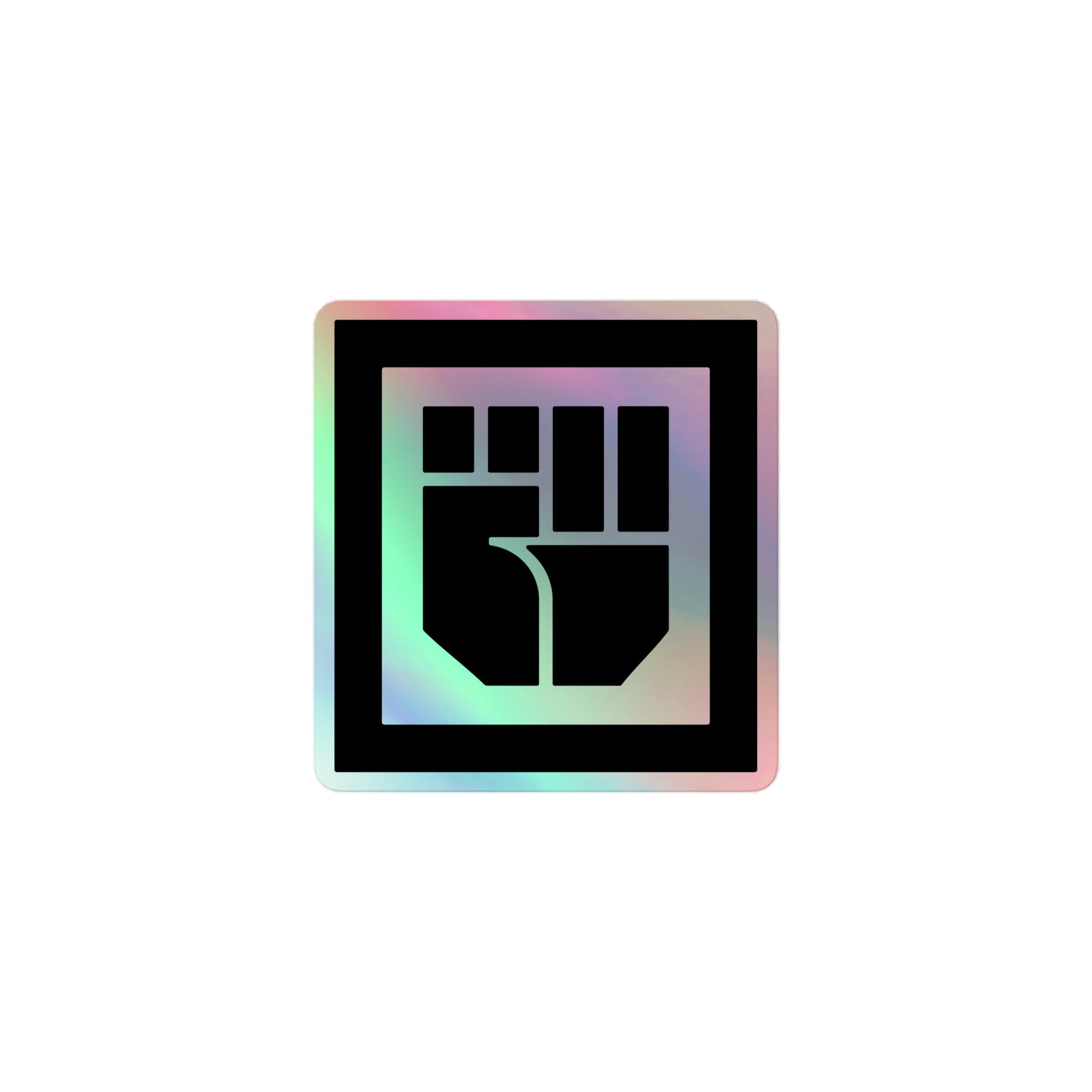 Holographic sticker with Cause hand Logo on a white background