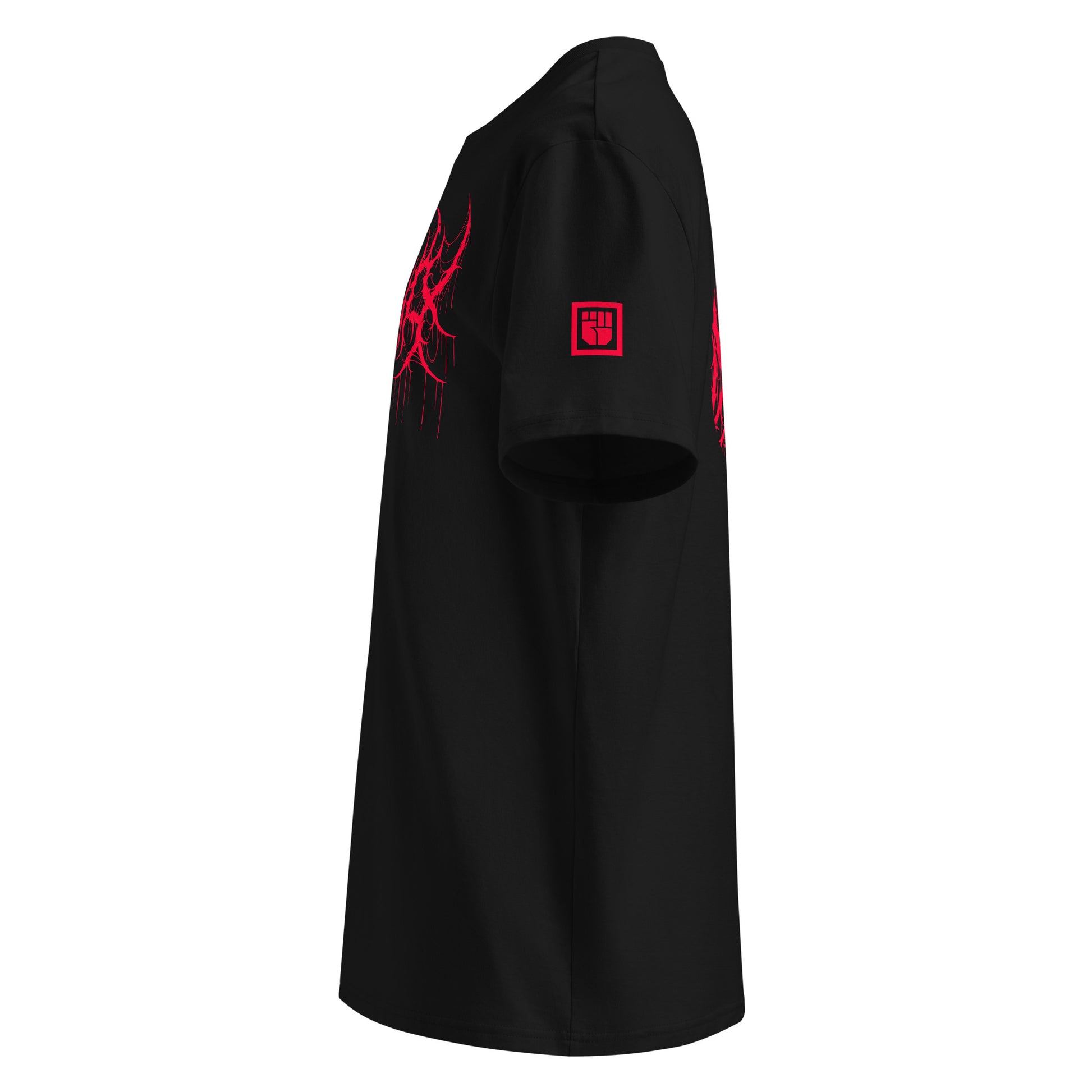 PETDUO Drip red logo tee printed on black - left sleeve