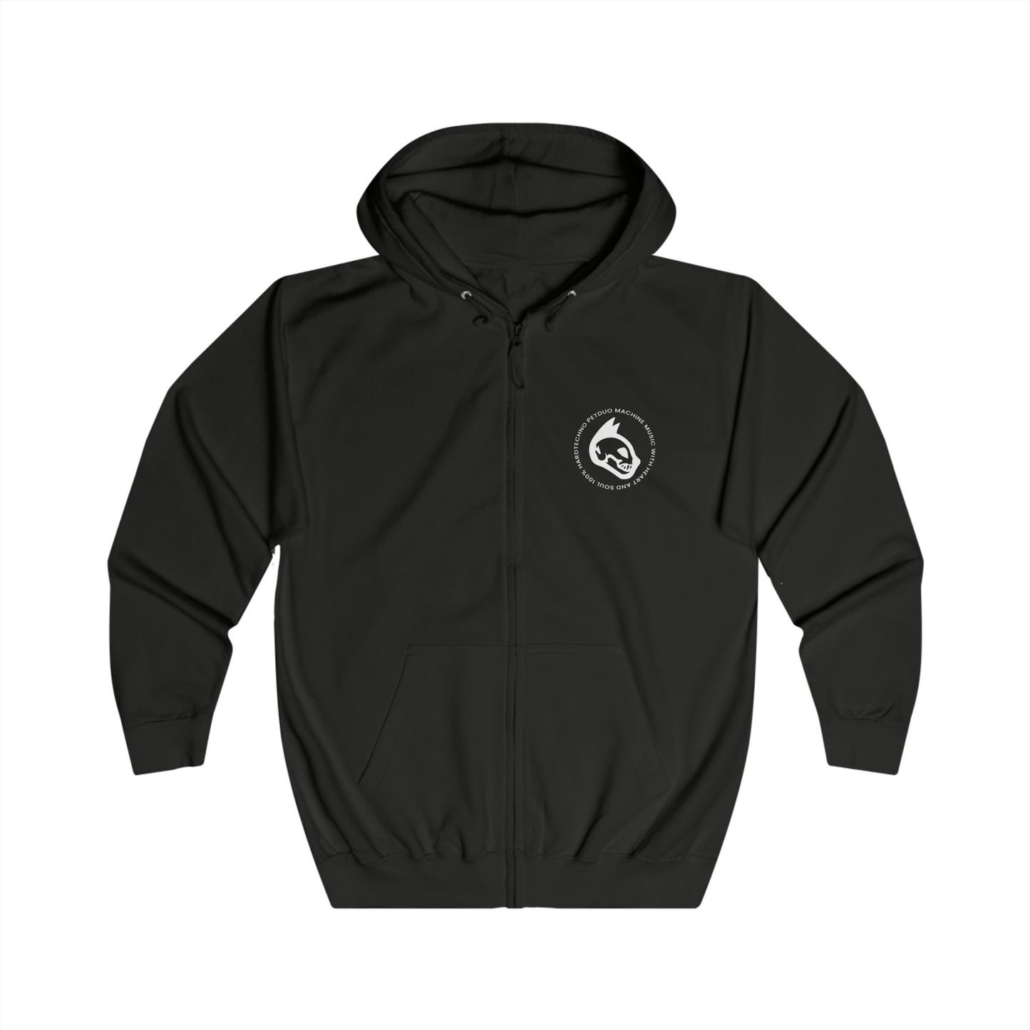Black Zip Hoodie with PETDuo Catskull white on left chest