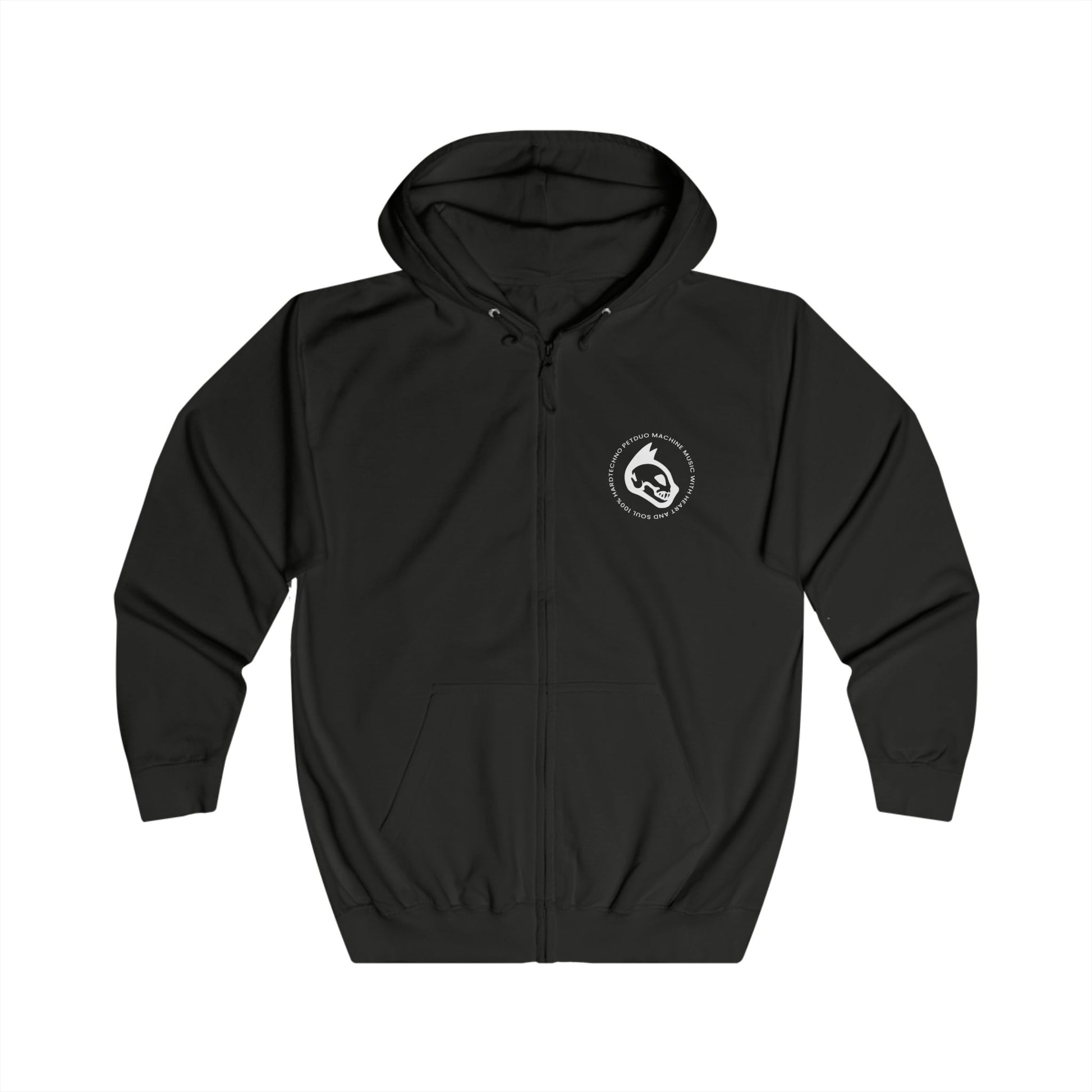 Black Zip Hoodie with PETDuo Catskull white on left chest