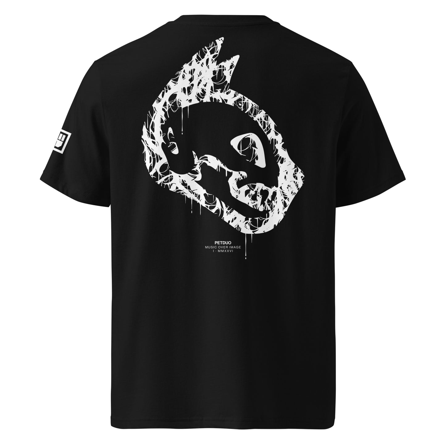 PETDUO Drip logo tee printed on black - white catskull logo
