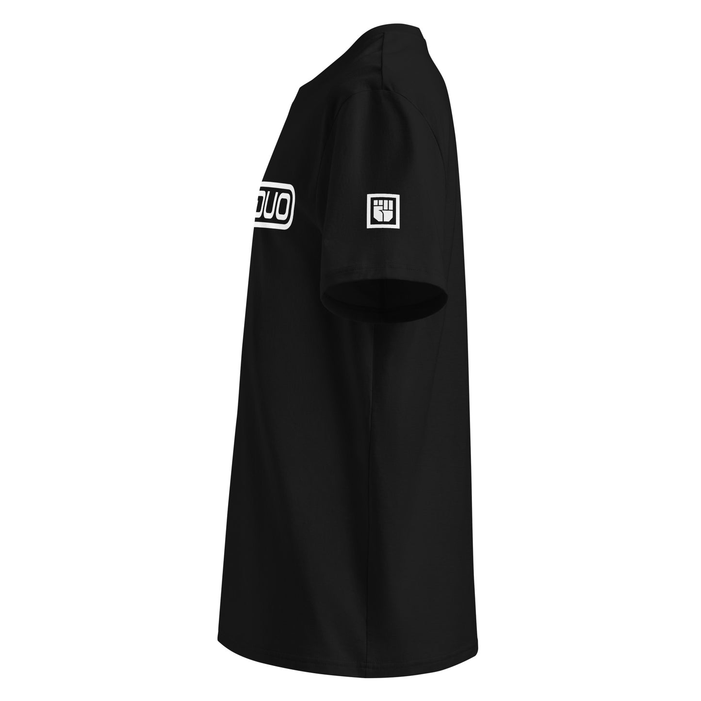 Black T-shirt with logo on a white background